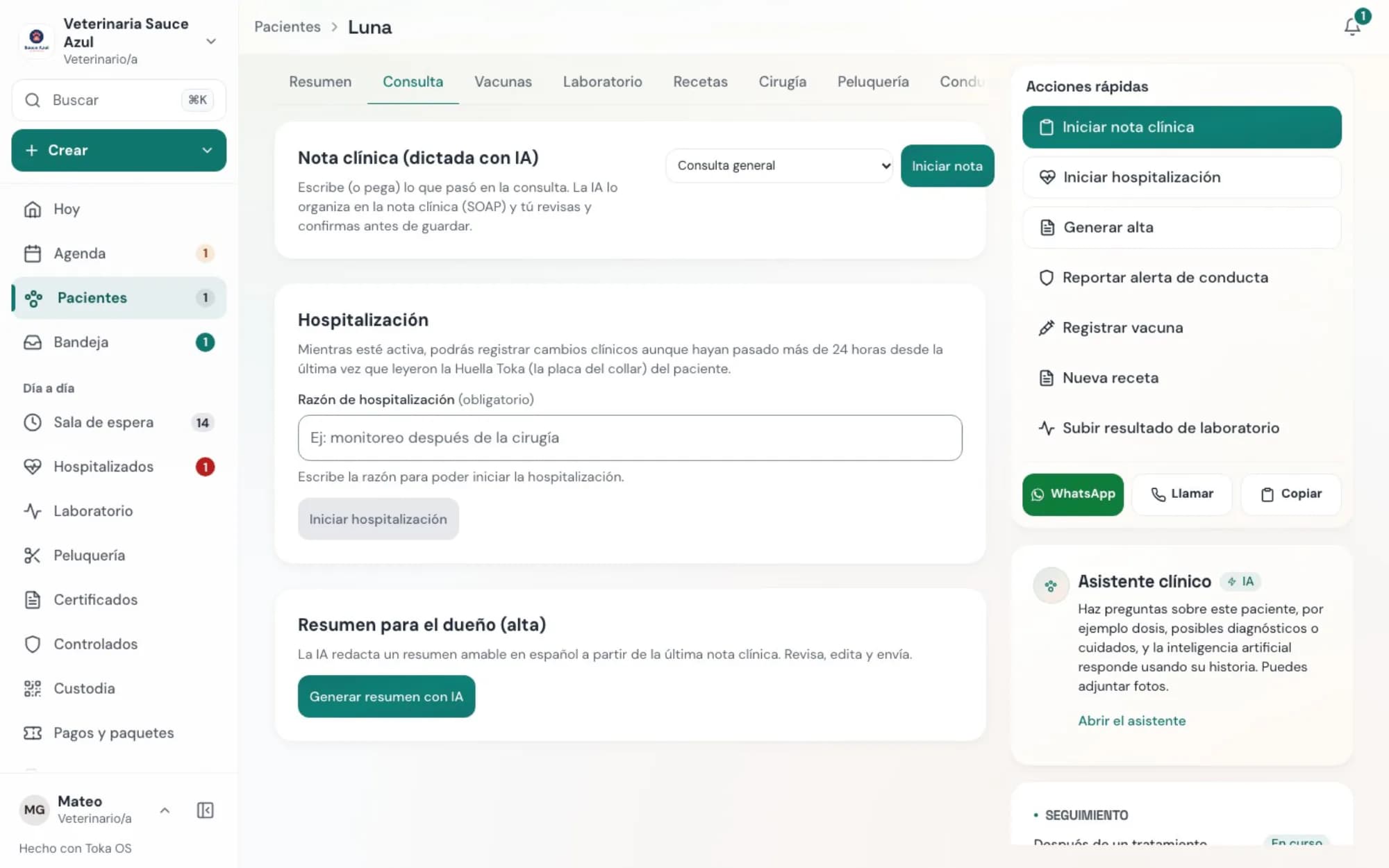 Toka OS: dictar la consulta y revisar el borrador de la nota