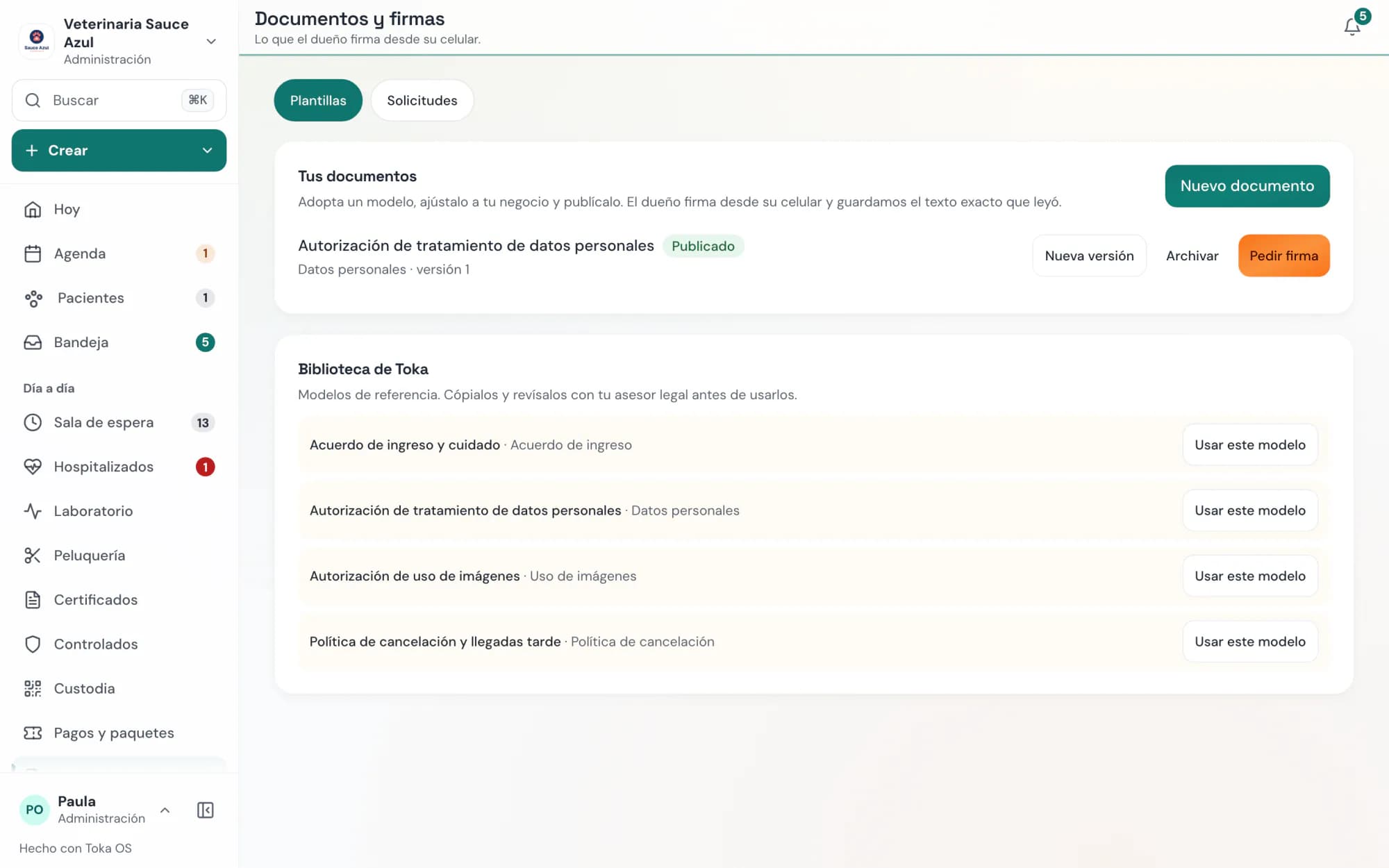 Toka OS: plantillas de contratos y documentos firmados por los dueños