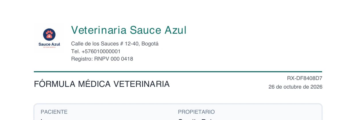 Toka OS: el logo del negocio en el encabezado de una receta en PDF