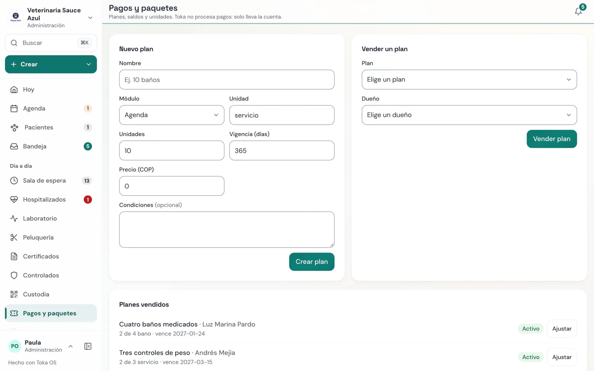 Toka OS: pagos y paquetes con los abonos y saldos de cada cliente