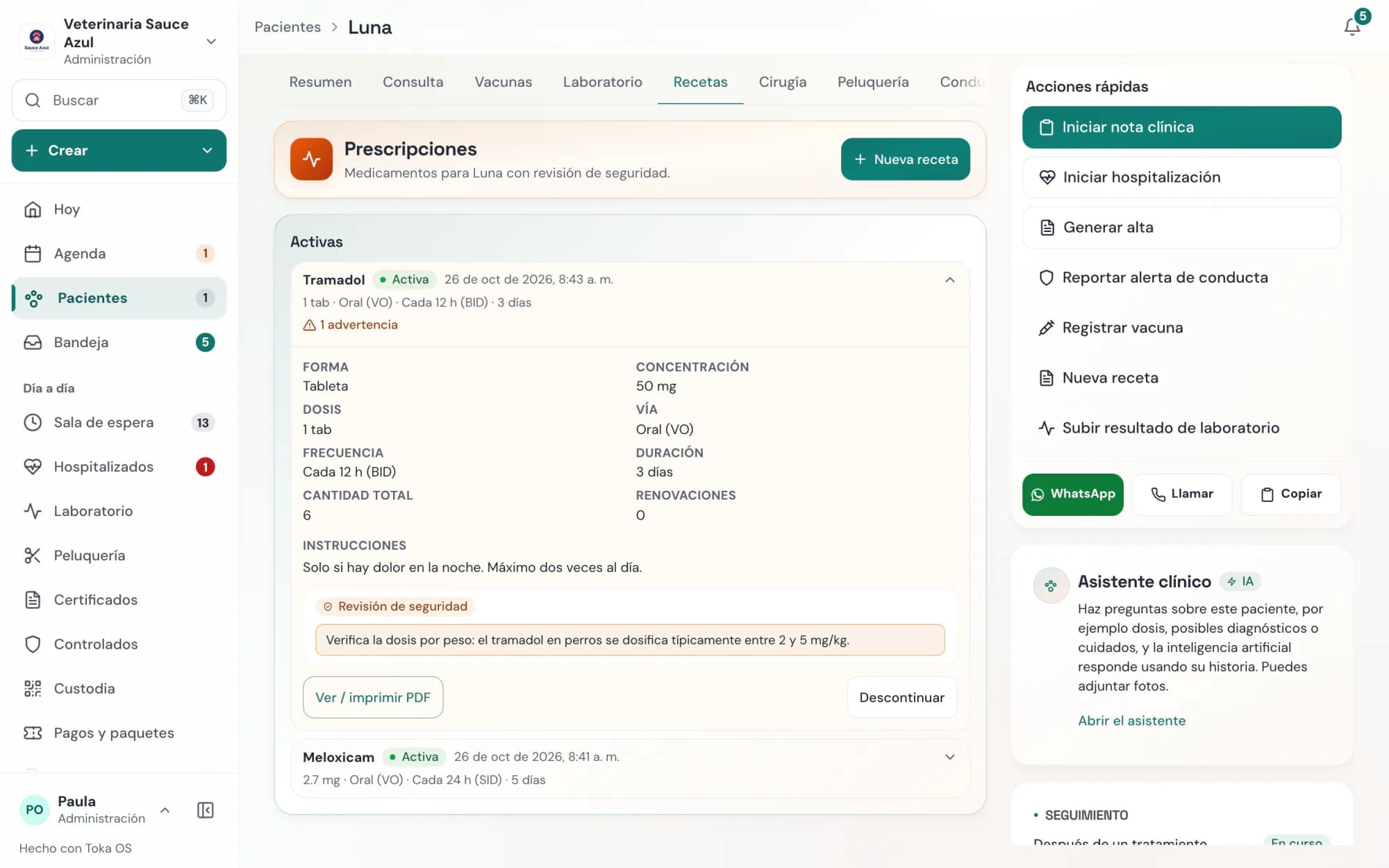 Toka OS: receta de Luna con la revisión de seguridad de la dosis por peso