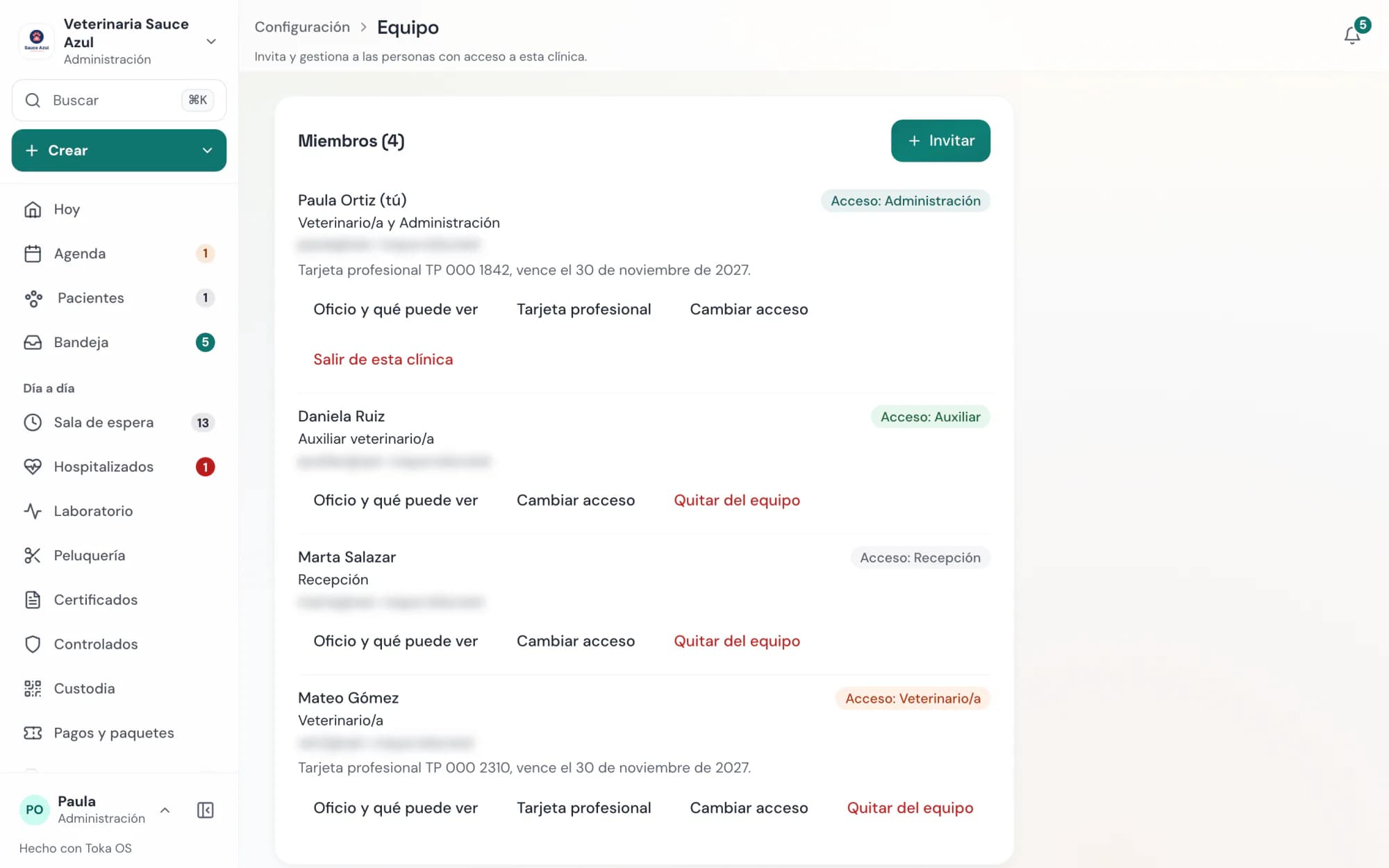 Toka OS: el equipo del negocio con el rol de cada persona