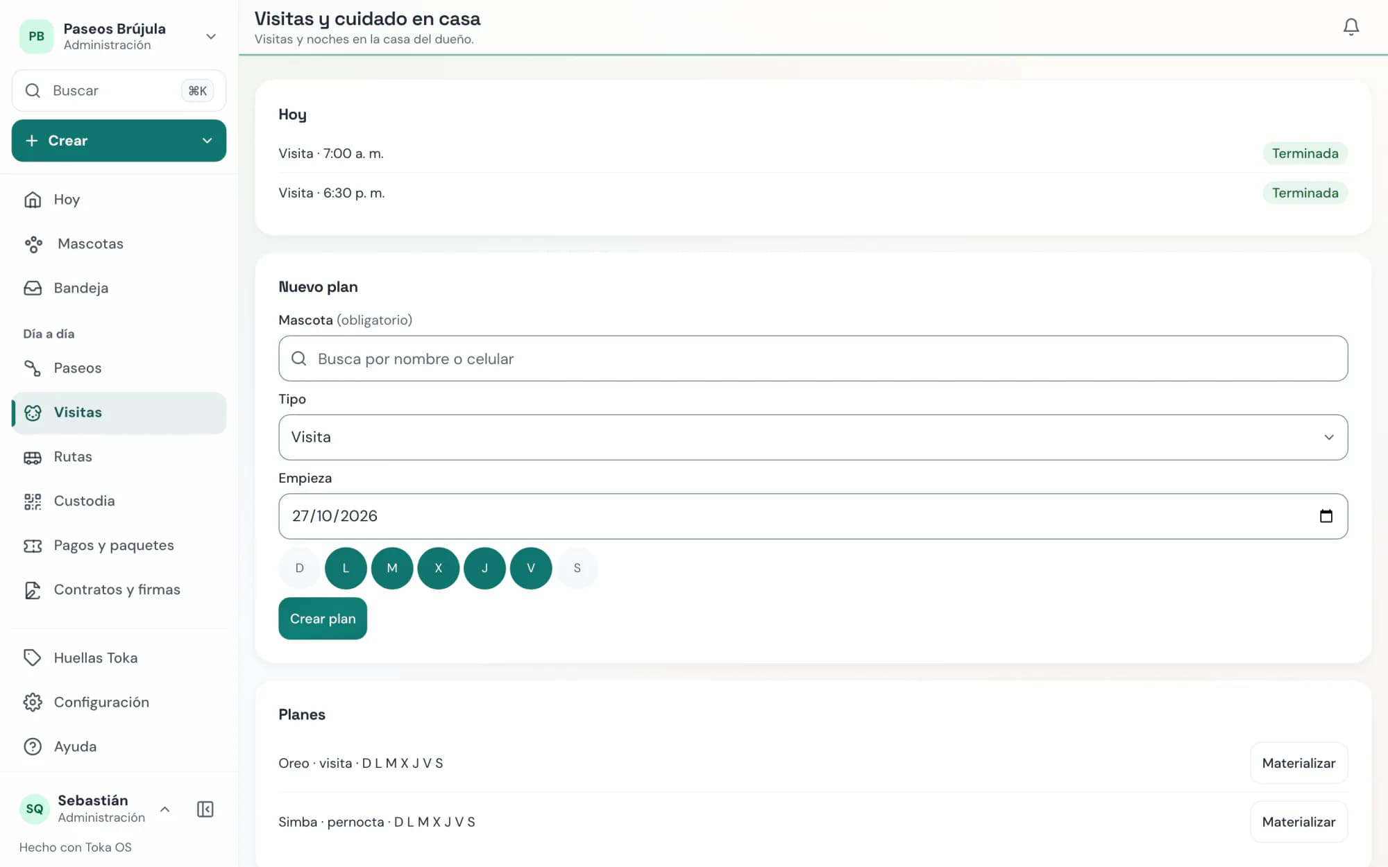Toka OS: visitas y noches en casa del dueño, con accesos y llaves registrados