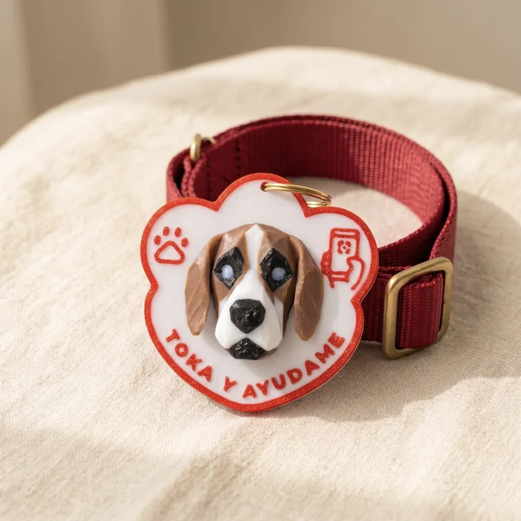 Huella Toka Beagle puesta en un collar