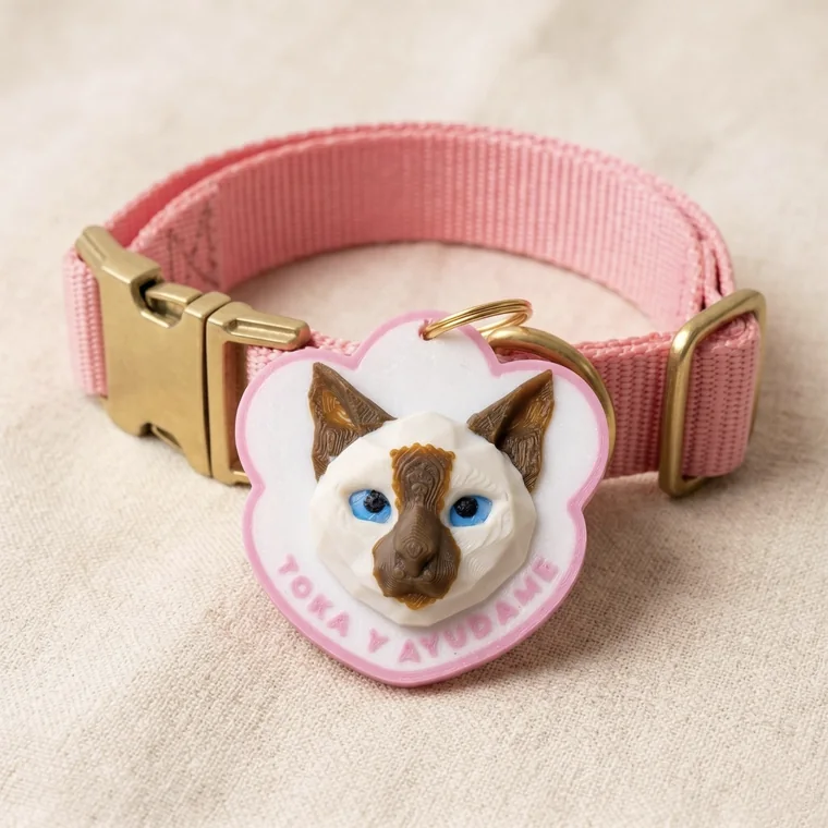 Huella Toka Gato Siamés puesta en un collar