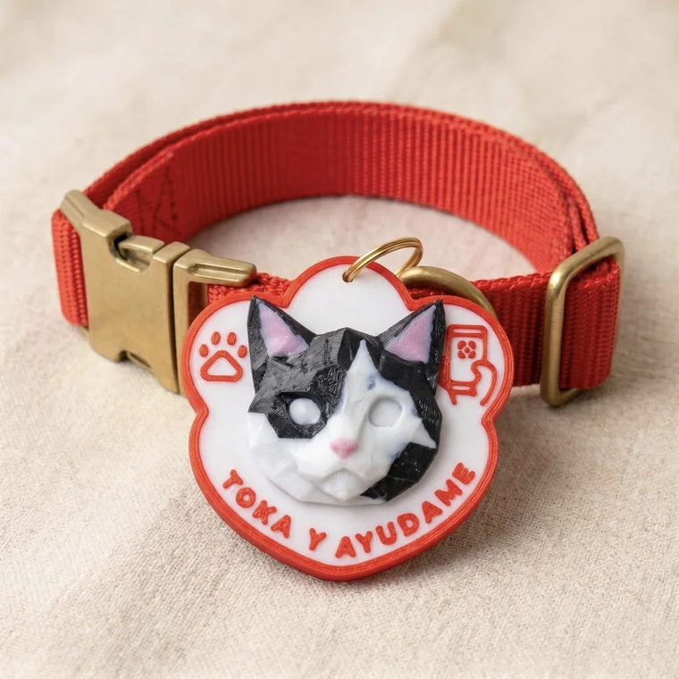 Huella Toka Gato Tuxedo puesta en un collar