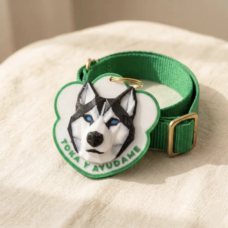 Huella Toka Husky Siberiano puesta en un collar